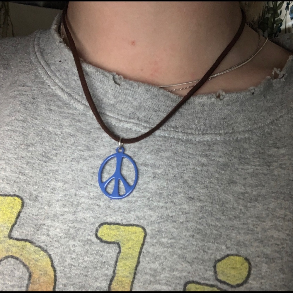 Blue Peace Sign Hippie Necklace/ Choker